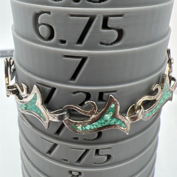 Vtg Taxco Mexican 925 Silver Crushed Turquoise Inlay Section Bracelet 7.5" SW - Picture 5 of 10
